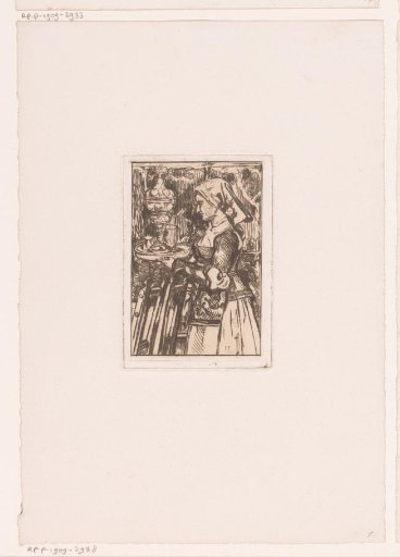 Young woman with a serving tray at a table