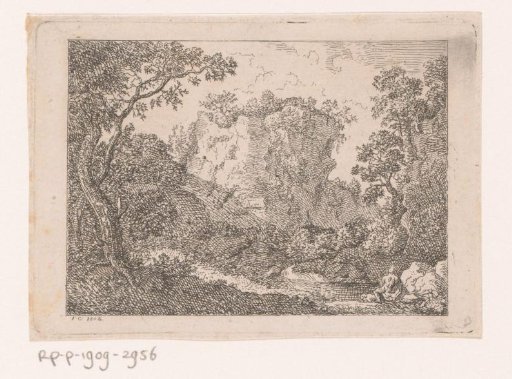 Landscape with a high rock and a shepherd in the foreground