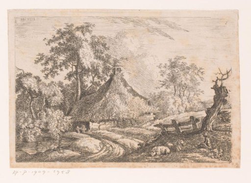 Landscape with a farm and a meadow with cattle