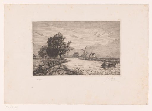 View of the river Leie in the vicinity of Ghent with mills