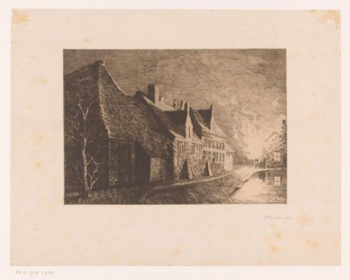Village view with burning house
