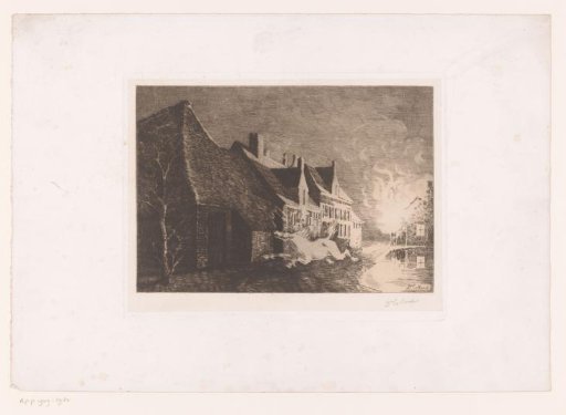 Village view with horse fleeing from a fire