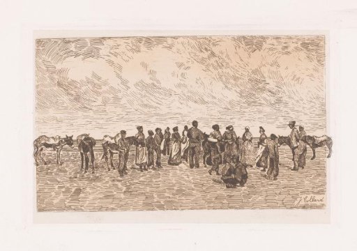 Group of people with donkeys on the beach