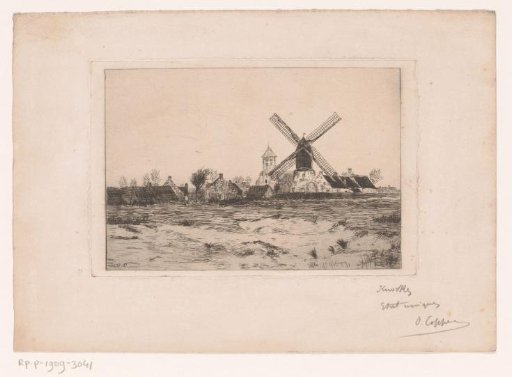 View of a village with mill