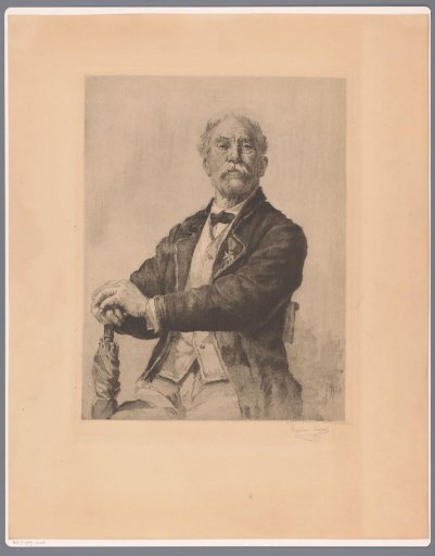 Portrait of an unknown seated man, with his hands resting on an umbrella