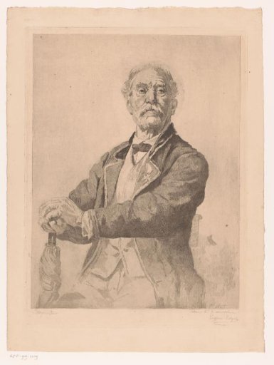 Portrait of an unknown seated man, with his hands resting on an umbrella