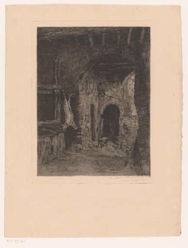 View of dilapidated buildings with a hanging animal
