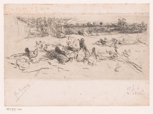 Chickens in the Grass Along a Road