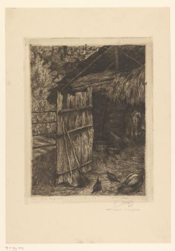 Cow and Two Chickens in a Barn