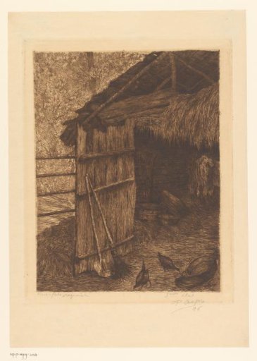 Cow and Two Chickens in a Barn