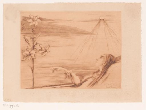 Dying young woman with a lily