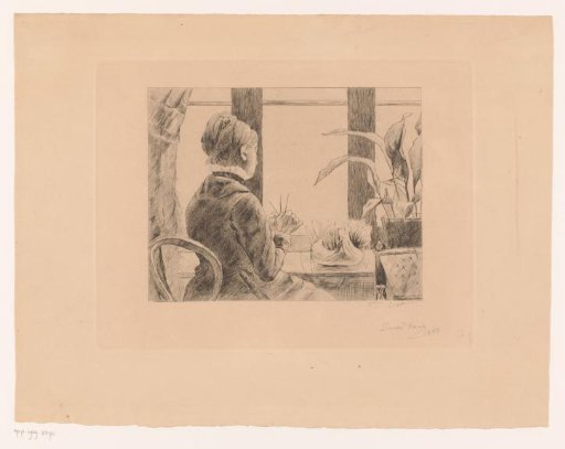 Lady working at the window