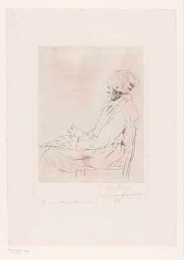 Old woman with a cat on her lap