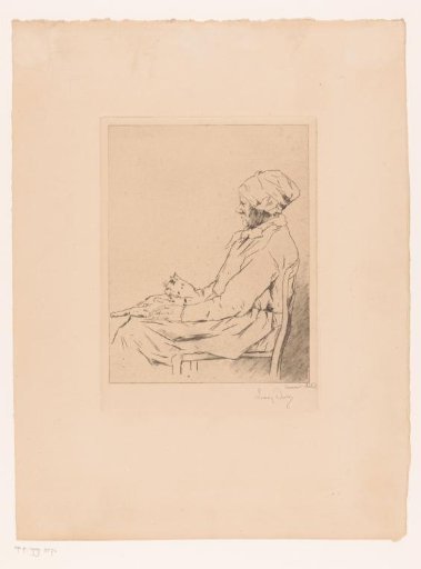 Old woman with a cat on her lap