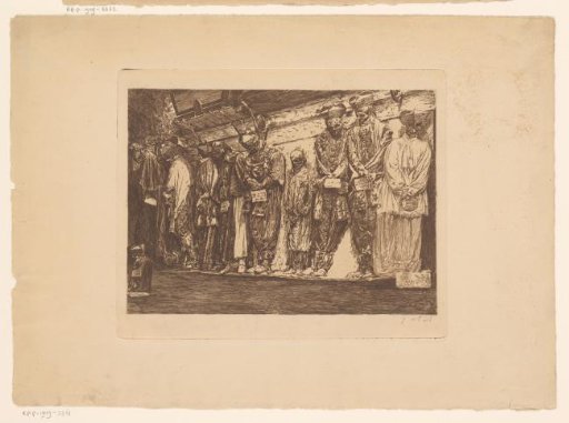 Row of clothed skeletons against a wall