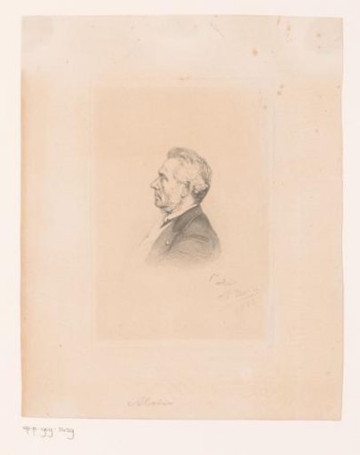 Portrait of Louis-Joseph Alvin, chief curator of the Royal Library of Belgium, and profile