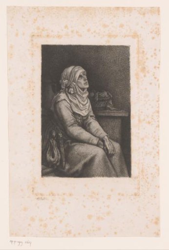 Seated woman looking obliquely upwards