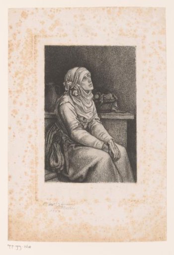 Seated woman looking obliquely upwards