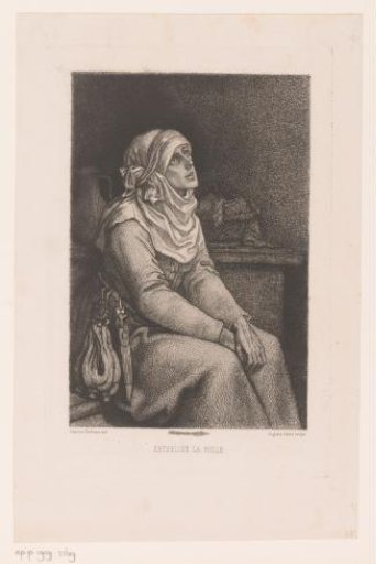 Seated woman looking obliquely upwards