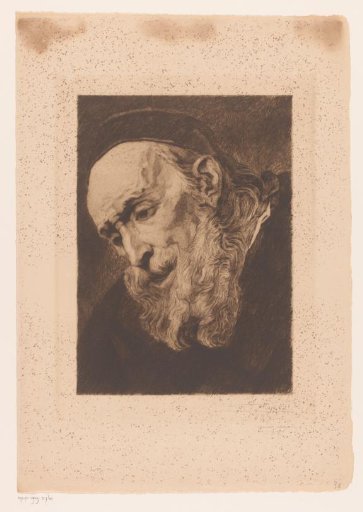 Head of a bearded old man looking down