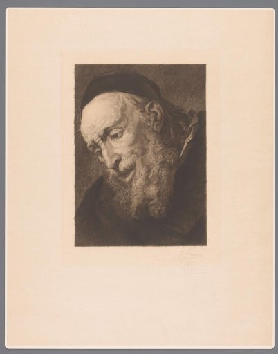 Head of a bearded old man looking down