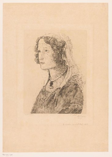 Detail from a fresco by Botticelli, face of a young woman