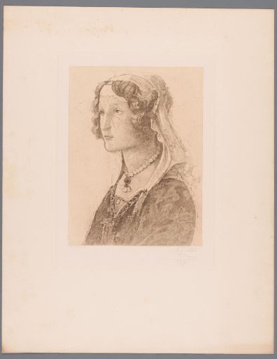 Detail from a fresco by Botticelli, face of a young woman
