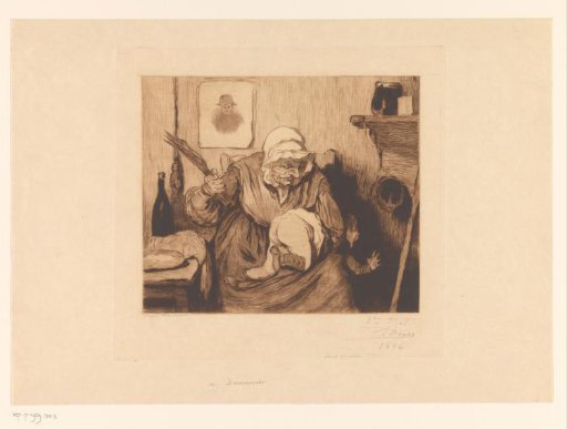 Child receiving a beating from an old woman