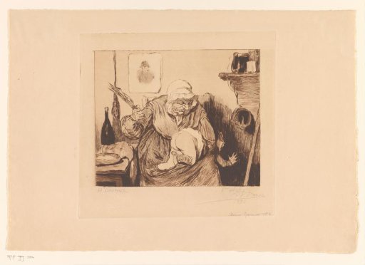 Child receiving a beating from an old woman