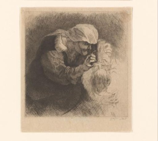 Old woman feeding a child with a bottle
