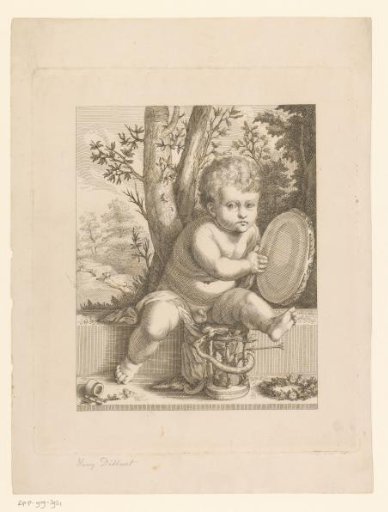 Child with tambourine and hourglass