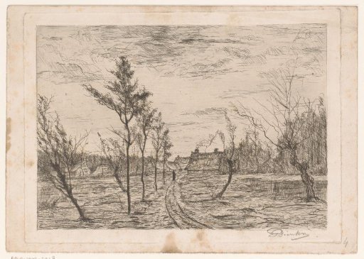 Landscape with a country road leading to a village