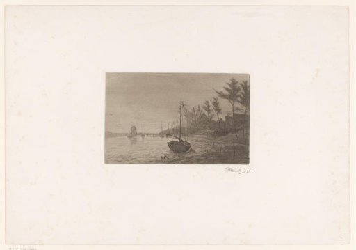 Village on a river with a boat along the shore