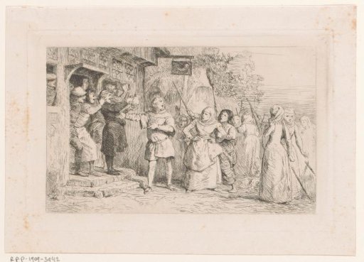 Crowd of Women in Front of an Inn with Drinkers
