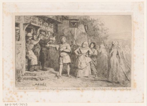 Crowd of Women in Front of an Inn with Drinkers
