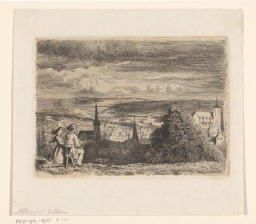 Landscape with Woman and Artist Drawing the Lower-Lying Town