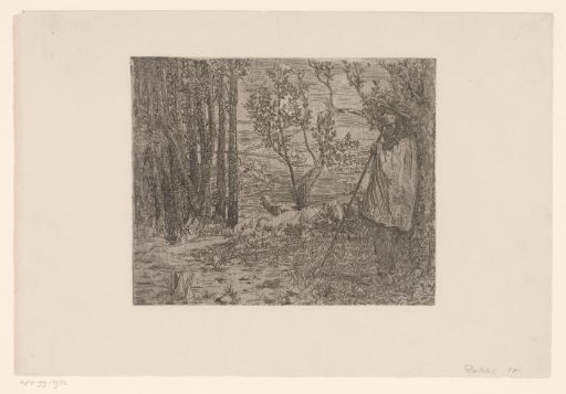 Shepherd with sheep in a forest