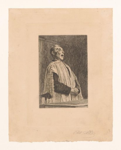 Singing man with folded hands in clerical dress