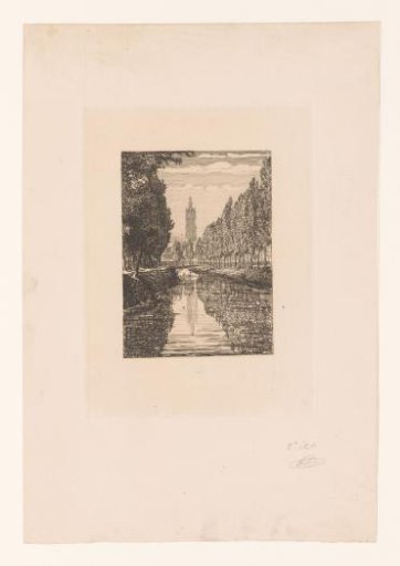 View of a canal with a tower in the background