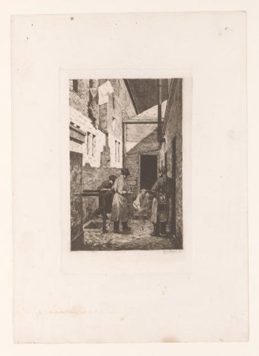 Four Figures Playing a Game with Corks in an Alley