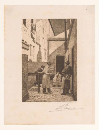 Four Figures Playing a Game with Corks in an Alley