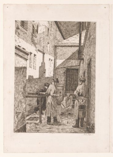 Four Figures Playing a Game with Corks in an Alley