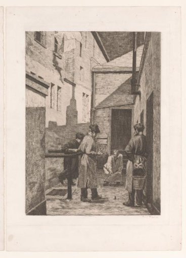 Four Figures Playing a Game with Corks in an Alley