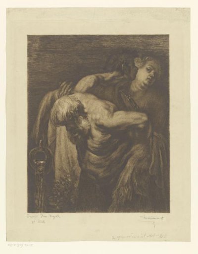 Drunken Silenus with two bacchantes