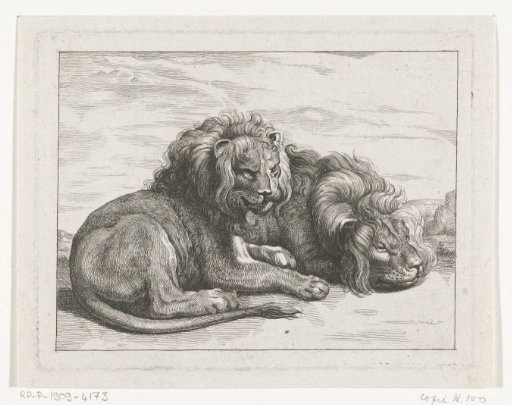 Two recumbent lions