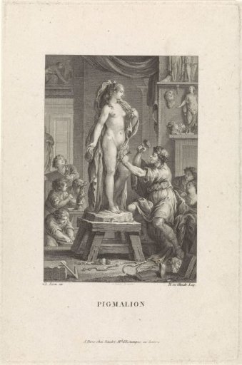 Pygmalion makes a statue of a woman
