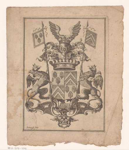 Coat of arms with two griffins and a winged helmet