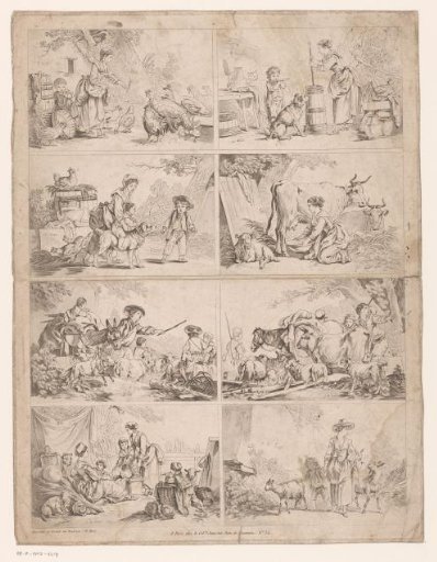 Eight scenes with a peasant woman with her child and shepherds
