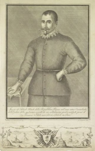 Portrait of Jacopo da Palude and a seascape with a coat of arms