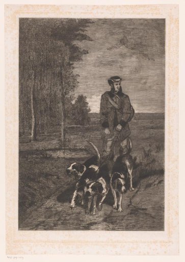 Huntsman's boy with four dogs